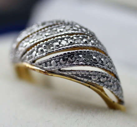 VINTAGE USA GILDED RING DESIGN STERLING SILVER 11 x SINGLE CUT DIAMONDS JEWELLER CERTIFICATE R3'800
