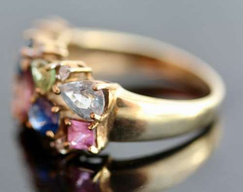 VINTAGE ENGLISH 9ct YELLOW GOLD 11 x REAL SAPPHIRE 3 X BRILLIANT-CUT DIAMONDS JEWELLER CERT R40'000
