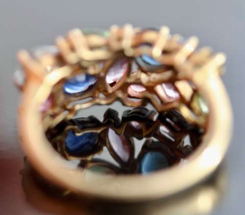 VINTAGE ENGLISH 9ct YELLOW GOLD 11 x REAL SAPPHIRE 3 X BRILLIANT-CUT DIAMONDS JEWELLER CERT R40'000