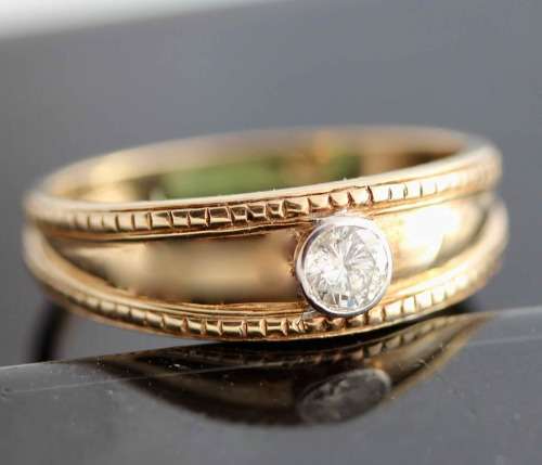 VINTAGE ENGLISH 9CT YELLOW GOLD SOLID WEDDING BAND DIAMOND SOLITAIRE 3,2 gr JEWELLER CERT R8'500