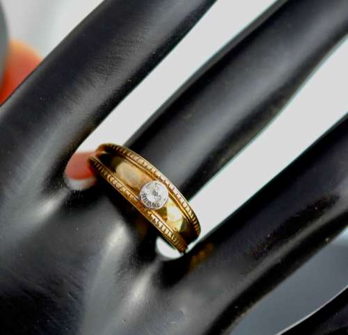 VINTAGE ENGLISH 9CT YELLOW GOLD SOLID WEDDING BAND DIAMOND SOLITAIRE 3,2 gr JEWELLER CERT R8'500