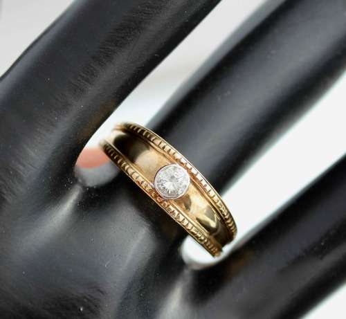 VINTAGE ENGLISH 9CT YELLOW GOLD SOLID WEDDING BAND DIAMOND SOLITAIRE 3,2 gr JEWELLER CERT R8'500