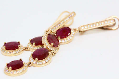 STUNNING REAL RUBY GOLD-HUED STERLING SILVER DROP & DANGLE EARRINGS. 925