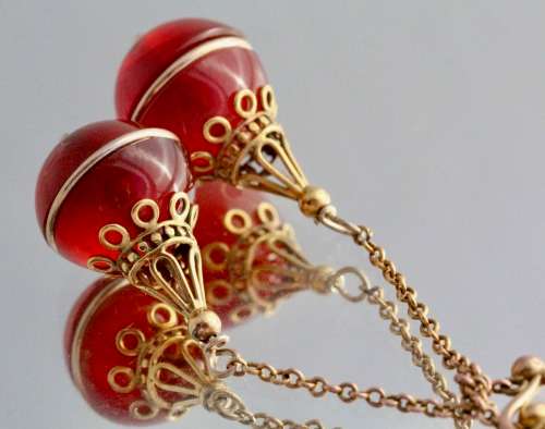ENGLISH VINTAGE EARLY 20th CENTURY CARNELIAN 9CT YELLOW GOLD DROP & DANGLE EARRINGS RARE COLLECTABLE
