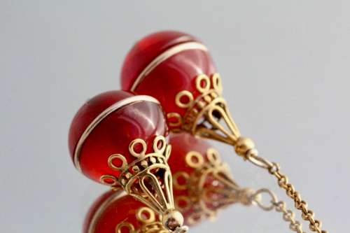 ENGLISH VINTAGE EARLY 20th CENTURY CARNELIAN 9CT YELLOW GOLD DROP & DANGLE EARRINGS RARE COLLECTABLE