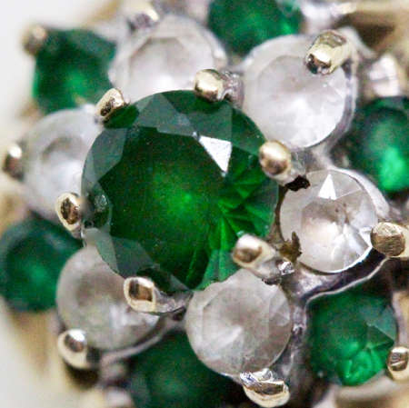 ORNATE VINTAGE EMERALD AND WHITE SPINEL 9CT YELLOW GOLD RING. *JEWELLER'S EVALUATION R16'800*