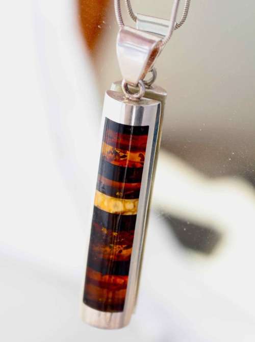 LARGE SPLENDID BALTIC AMBER VARI-COLOUR - VINTAGE FROM POLAND SOLID STERLING SILVER NECKLACE