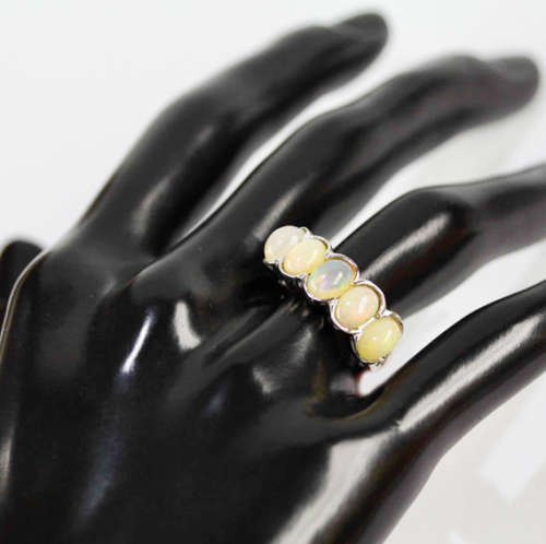 CONTEMPORARY FULL FLASH UN HEATED NATURAL FIRE OPAL STERLING SILVER RING. 925