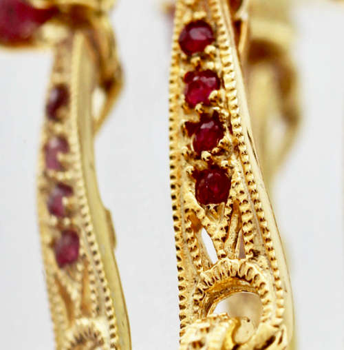 LONG, DROP and DANGLE RASPBERRY NATURAL RUBY AND NATURAL PEARL EARRINGS GOLD-HUED STERLING SILVER