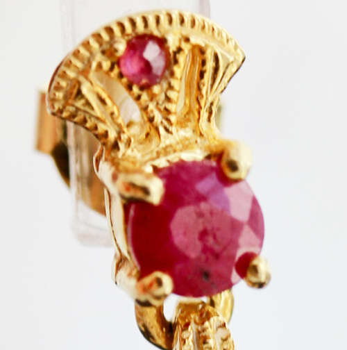 LONG, DROP and DANGLE RASPBERRY NATURAL RUBY AND NATURAL PEARL EARRINGS GOLD-HUED STERLING SILVER