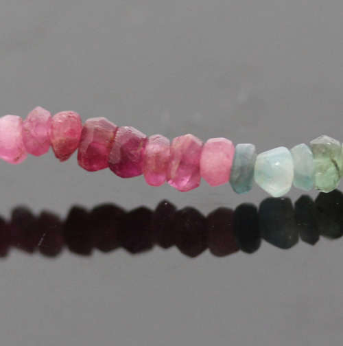 40CM SINGLE STRAND ALL-NATURAL MULTICOLOURED TOURMALINE BEAD NECKLACE WITH STERLING SILVER CLASP