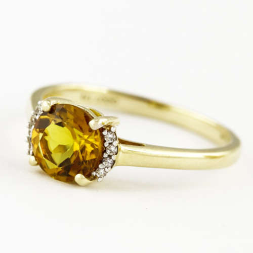 NATURAL GOLDEN QUARTZ 10K YELLOW GOLD RING WITH BRILLIANT CUT DIAMONDS JEWELLER CERT R15'000 incl