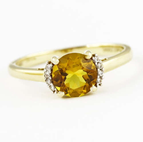 NATURAL GOLDEN QUARTZ 10K YELLOW GOLD RING WITH BRILLIANT CUT DIAMONDS JEWELLER CERT R15'000 incl