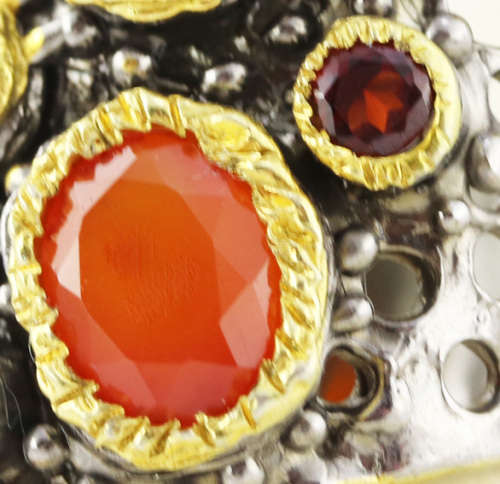 HANDMADE `JEWELLERY ART` NATURAL CARNELIAN, PERIDOT, CITRINE, GARNET GEMSTONE STERLING SILVER RING