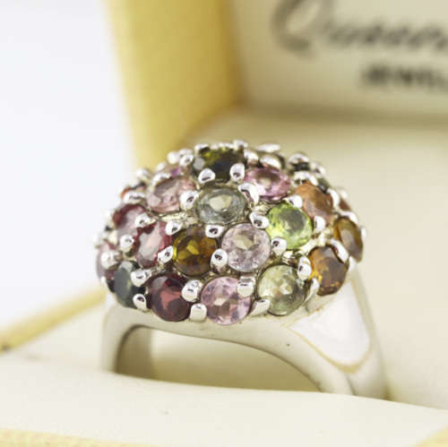 EYE-CATCHING HEAVY NATURAL TOURMALINE GEMSTONE SOLID STERLING SILVER RING. 925. BIG AND BOLD!