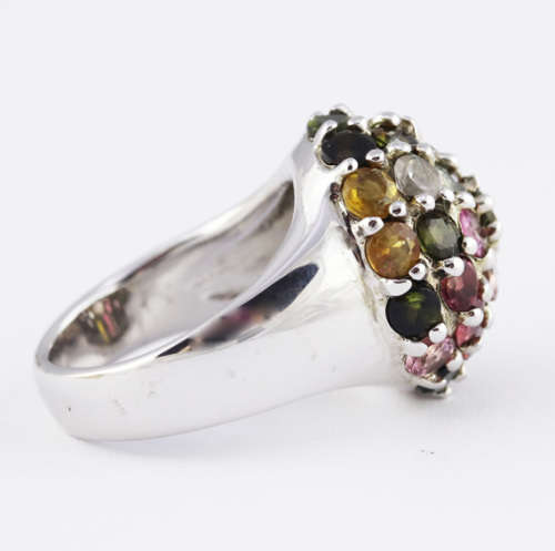 EYE-CATCHING HEAVY NATURAL TOURMALINE GEMSTONE SOLID STERLING SILVER RING. 925. BIG AND BOLD!