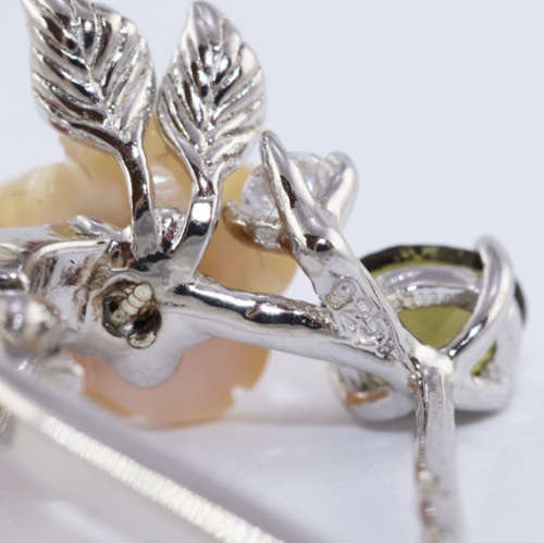 GORGEOUS 50mm LONG FLORAL CHROME DIOPSIDE, MOTHER OF PEARL, TOURMALINE STERLING SILVER EARRINGS