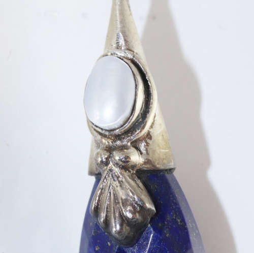 NATURAL LAPIS LAZULI AND PEARL STERLING SILVER DROP AND DANGLE EARRINGS. 925