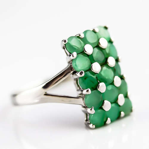 CONTEMPORARY GEOMETRIC NATURAL UNHEATED EMERALD GEMSTONE STERLING SILVER RING. 925