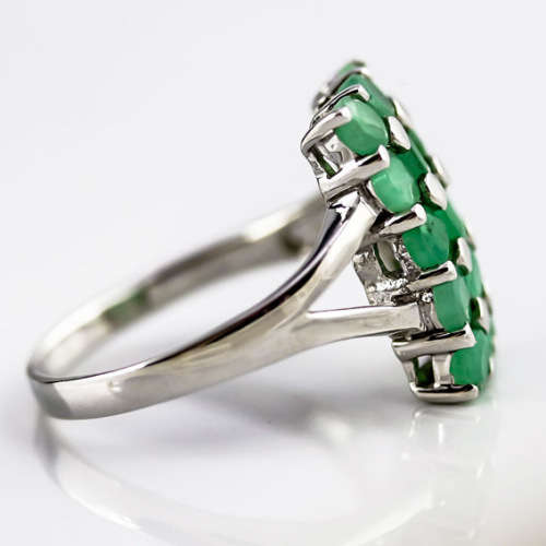 CONTEMPORARY GEOMETRIC NATURAL UNHEATED EMERALD GEMSTONE STERLING SILVER RING. 925