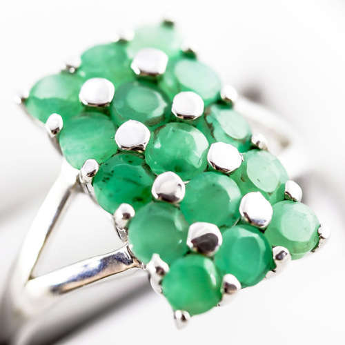 CONTEMPORARY GEOMETRIC NATURAL UNHEATED EMERALD GEMSTONE STERLING SILVER RING. 925