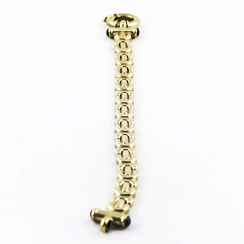 VINTAGE 9CT YELLOW GOLD GATE BRACELET WITH `SINORETTI` CLASP and ONYX. JEWELLER EVALUATION R20`000