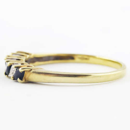 ELEGANT VINTAGE 9CT YELLOW GOLD SAPPHIRE AND DIAMOND RING. HALF ETERNITY DESIGN