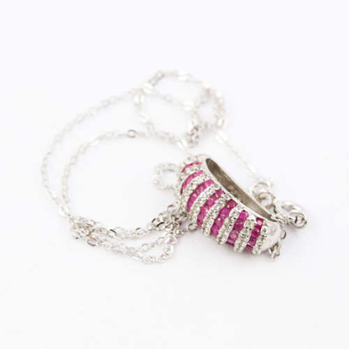 ELEGANT RUBY AND WHITE TOPAZ STERLING SILVER NECKLACE (44 CM ITALIAN 925 CHAIN). NATURAL GEMSTONES