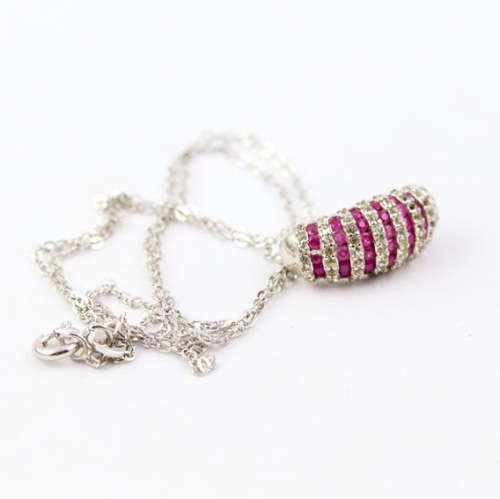 ELEGANT RUBY AND WHITE TOPAZ STERLING SILVER NECKLACE (44 CM ITALIAN 925 CHAIN). NATURAL GEMSTONES