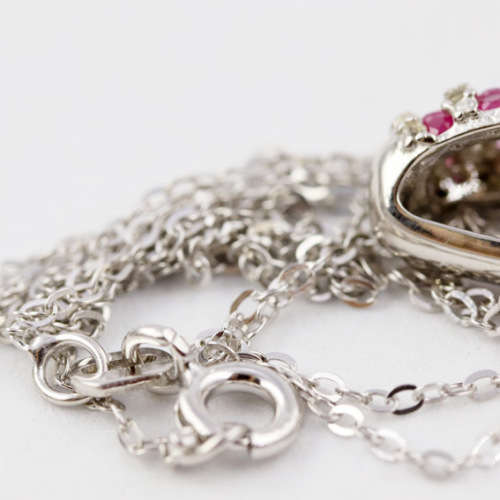 ELEGANT RUBY AND WHITE TOPAZ STERLING SILVER NECKLACE (44 CM ITALIAN 925 CHAIN). NATURAL GEMSTONES