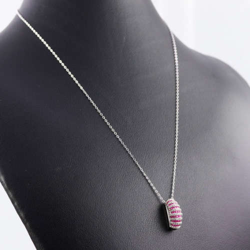 ELEGANT RUBY AND WHITE TOPAZ STERLING SILVER NECKLACE (44 CM ITALIAN 925 CHAIN). NATURAL GEMSTONES
