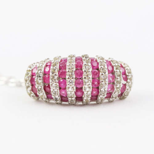 ELEGANT RUBY AND WHITE TOPAZ STERLING SILVER NECKLACE (44 CM ITALIAN 925 CHAIN). NATURAL GEMSTONES