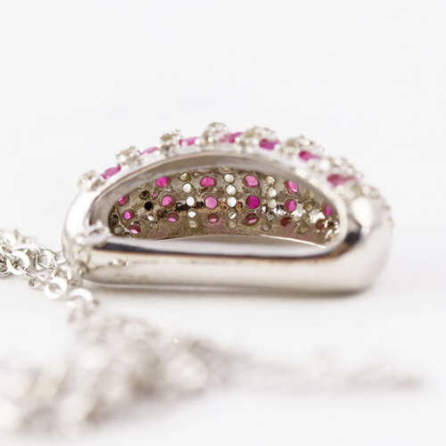 ELEGANT RUBY AND WHITE TOPAZ STERLING SILVER NECKLACE (44 CM ITALIAN 925 CHAIN). NATURAL GEMSTONES
