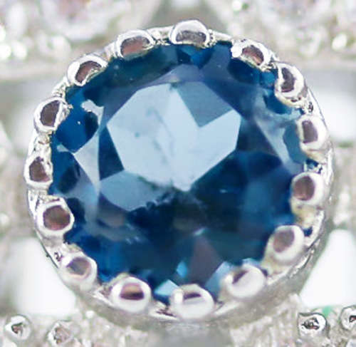 LONDON BLUE TOPAZ, NATURAL SONGEA SAPPHIRES and RUBY STERLING SILVER RING `TUDOR ROSE` DESIGN
