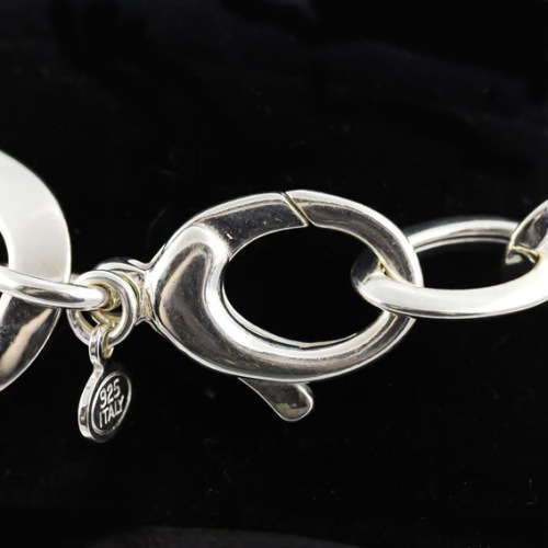 LARGE ELONGATED LOOP LINK ITALIAN SOLID STERLING SILVER BRACELET WITH LARGE CLASP. 925. ITALY