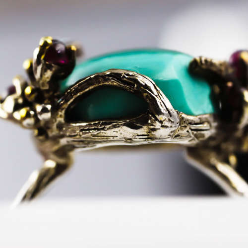WHIMSICAL ORGANIC SOLID STERLING SILVER RING. NATURAL TURQUOISE CABOCHON and RASPBERRY GARNET ACCENT