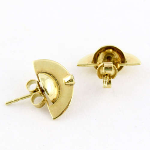 VINTAGE ART DECO FAN-SHAPED 8CT (333) YELLOW GOLD STUD EARRINGS
