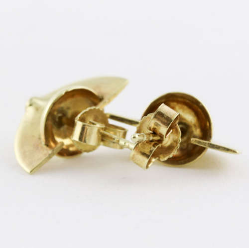 VINTAGE ART DECO FAN-SHAPED 8CT (333) YELLOW GOLD STUD EARRINGS