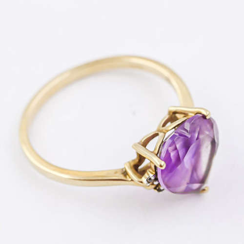 VINTAGE 1969 AMETHYST HEART 10K YELLOW GOLD RING DIAMOND ACCENTS *JEWELLER VALUATION R15`000* Incl