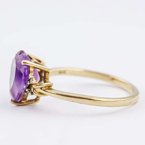 VINTAGE 1969 AMETHYST HEART 10K YELLOW GOLD RING DIAMOND ACCENTS *JEWELLER VALUATION R15`000* Incl