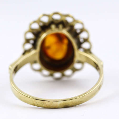VINTAGE BALTIC AMBER CABOCHON 9CT YELLOW GOLD RING. AMBER FROM POLAND JEWELLER CERT R13`200 Incld
