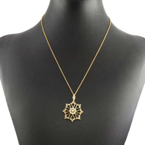 ANTIQUE 9CT YELLOW GOLD PENDANT/BROOCH SET WITH 65 SEED PEARLS. *JEWELLER EVALUATION R8`500*