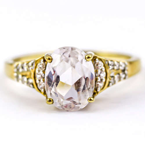 BEAUTIFUL VINTAGE KUNZITE SPODUMENE SOLITAIRE 10CT YELLOW GOLD RING SPODUMENE ACCENTS