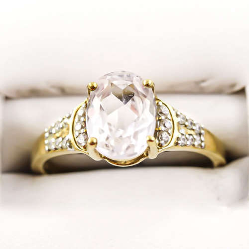 BEAUTIFUL VINTAGE KUNZITE SPODUMENE SOLITAIRE 10CT YELLOW GOLD RING SPODUMENE ACCENTS