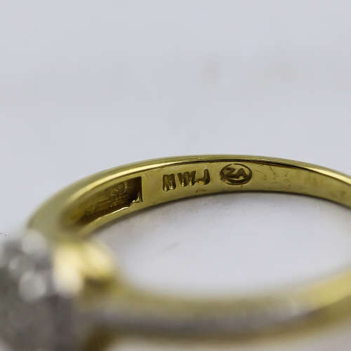 9ct YELLOW and WHITE GOLD DIAMOND RING. 19 SINGLE-CUT DIAMONDS. SOUTH AFRICAN. JEWELLER CERT R7`500