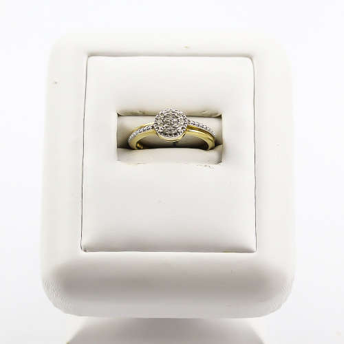 9ct YELLOW and WHITE GOLD DIAMOND RING. 19 SINGLE-CUT DIAMONDS. SOUTH AFRICAN. JEWELLER CERT R7`500