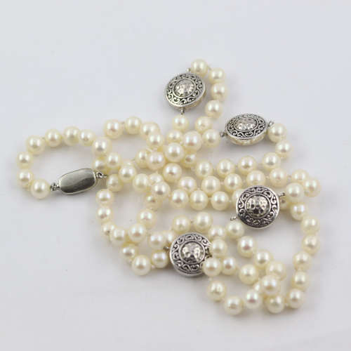 doubleW EXQUISITE HAND-KNOTTED NATURAL PEARL 82cm NECKLACE. HANDCRAFTED STERLING SILVER BEAD DETAIL