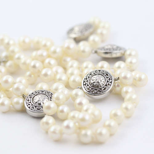 doubleW EXQUISITE HAND-KNOTTED NATURAL PEARL 82cm NECKLACE. HANDCRAFTED STERLING SILVER BEAD DETAIL