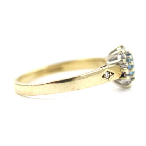 PRETTY ENGLISH TOPAZ AND DIAMOND 9CT YELLOW GOLD RING. 375. *JEWELLER`S EVALUATION R14`000*