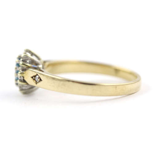 PRETTY ENGLISH TOPAZ AND DIAMOND 9CT YELLOW GOLD RING. 375. *JEWELLER`S EVALUATION R14`000*